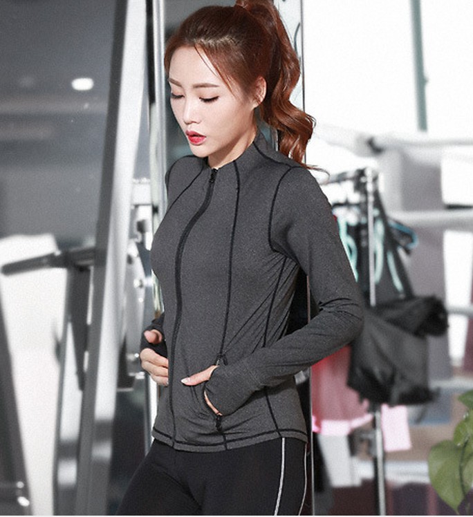 YG1021-3 Mid Waist Plain Stand Collar Slim Short Running Female Sport Coats